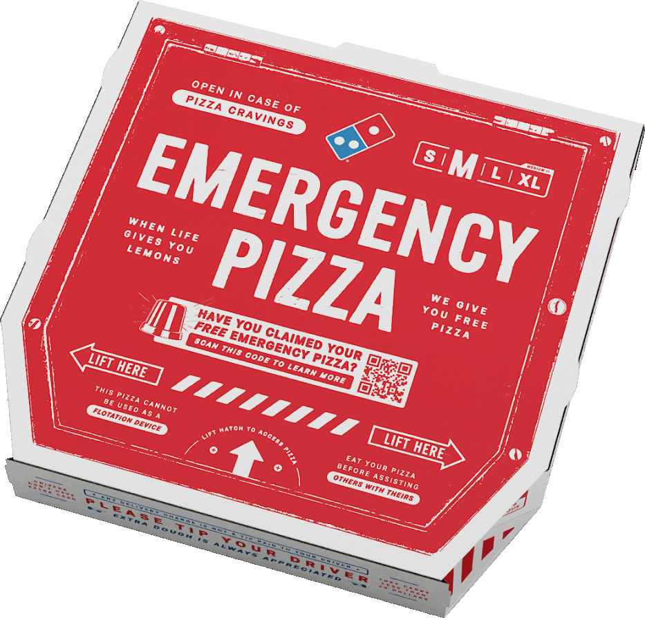 'Emergency Pizza' version of a Domino's pizza box