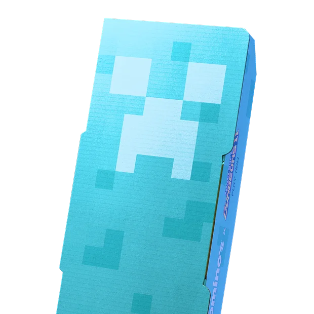 The Corrupted Creeper collectible Domino's box: a dark pixel-art Creeper face wrapped around a pizza box.