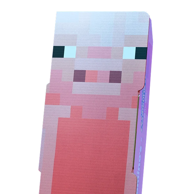 The Pig collectible Domino's box: a pink pixel-art pig face wrapped around a pizza box.